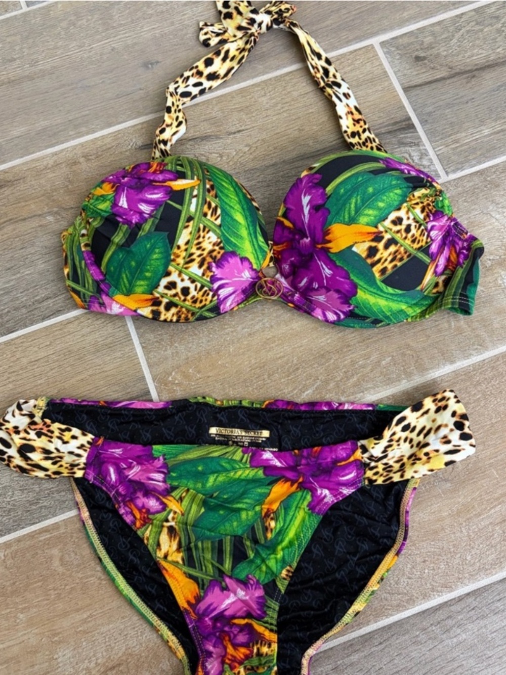 NWOT Victoria Secrets bikini bombshell 34C/M set floral leopard